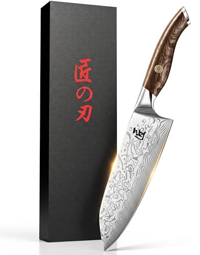 INTIGNIS 7 Inch Japanese Chef Knife, VG10 Damascus Steel Santoku Knife Kitchen Knife with 67 Layer Damascus Construction, Pakkawood Handle with Sharpener & Gift Box