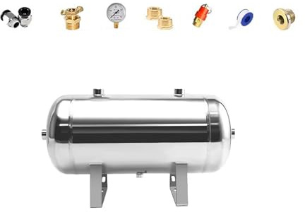 5 Gallon Stainless Steel Air Receiver Tank, High Pressure Compressed Gas Storage Tank with Gauge & Fittings, Portable for Air Compressor Use