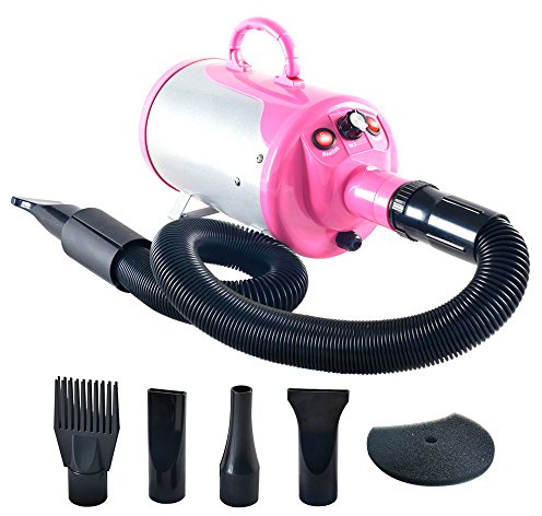 Shelandy Soffiatore per Cani 3.2HP, Asciugatore Professionale Regolabile in Velocità e Temperatura, Phon per Toelettatura Accessori Gatti, Asciuga Silenzioso Dog Dryer Rosa