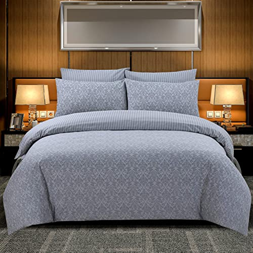 DTEX HOMES Double Duvet Set 100% Pure Cotton Reversible Printed Hotel Quality Duvet Cover Ultra Soft Easy Care double bedding Set Super Soft and Luxury Duvet Cover Sets (Balia Silver)