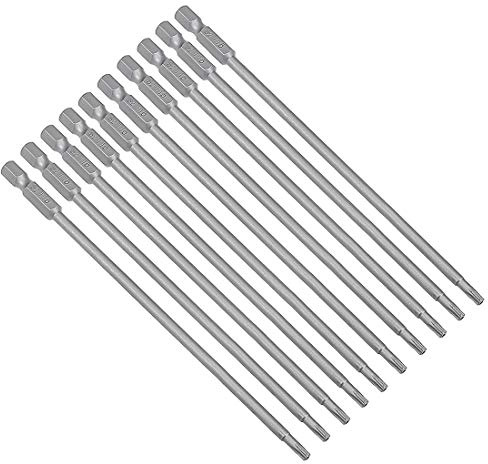 sourcing map 10 Stück T15 Torx Bit Set, 150mm Länge Magnetisch Bitsatz mit 1/4 Zoll Hex Sechskant S2 Stahl für Sicherheit Schraubendreher Akkuschrauber Schrauben Werkzeug