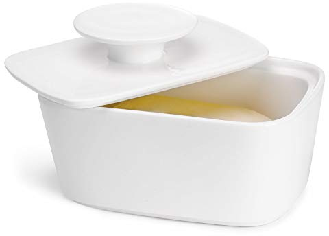 Sweese Extra Large Butter Dish with Lid, 6.2 Porcelain Butter Keeper Container - Perfect for East/West Coast Butter and Kerrygold Butter, Butter Crock with Lid, Gift - White