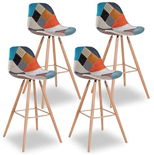 IDMarket - Barhocker SARA, Patchwork-Muster, mehrfarbig, 4 Stück