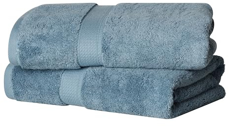 Superior Solid Egyptian Cotton Bath Towel Set, 30 x 55, Denim Blue, 2-Pieces