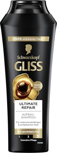 Gliss Shampoo Ultimate Repair (250 ml), Haarshampoo für stark geschädigtes Haar, Keratin Shampoo repariert Haarschäden und füllt den Keratinbestand wieder auf