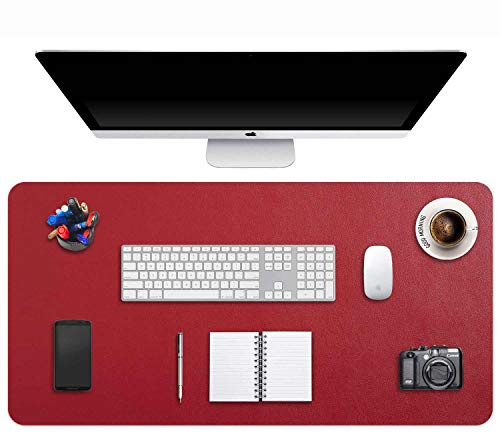 DOBAOJIA Skrivbordsmatta Stor, Utökad Musmatta, Mouse Pad XXL, Mouse Mat Extra Large, Skrivbordsblotter, Bärbar Datormatta, Skrivmatta, PU läder vattentät + mocka halkfri 90 x 43cm (Rödvin)