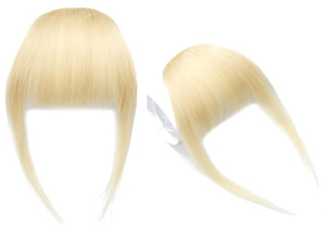 Clip in Pony Echtes Echthaar Pony Fransenhaar Haarverlängerungen Flacher Pony mit Schläfen, Blonde Farbe