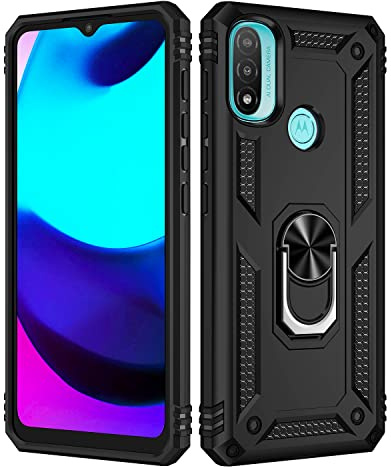 Dedux Funda Compatible con Motorola Moto E20/E30/E40 [Tough Armor Series] Robusta Anti-Arañazos Panel Trasero PC + TPU a Prueba de choques + Soporte Plegable. Negro