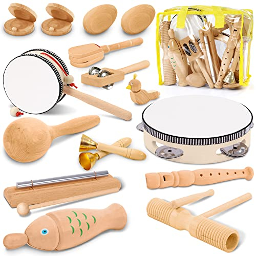 Jojoin 20 Stück Musikinstrumente für Kinder - Holzspielzeug Percussion Set Baby Spielzeug - Musik Kinderspielzeug - Spielzeug für Kleinkind Jungen Mädchen - Ostergeschenke Kinder