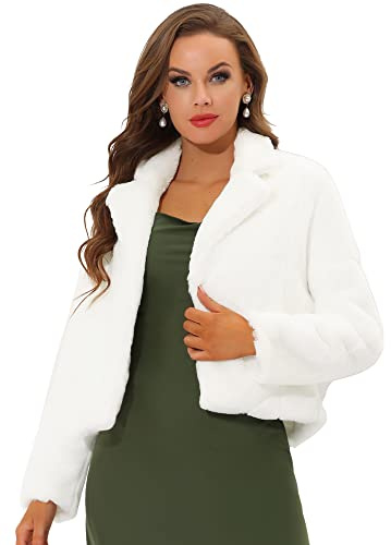 Allegra K Women's Winter Wedding Faux Fur Bolero Jacket Loose Formal Faux Fur Coat Small White