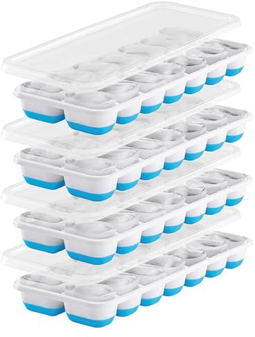 Stampo Ghiaccio, 4 Pezzi Vaschetta del Ghiaccio con Coperchio in Silicone Stampi per Ghiaccio Rilascio Facile, Coperchi Impilabili congelatore Stampo per cubetti per Succo, Bevande (Blu)