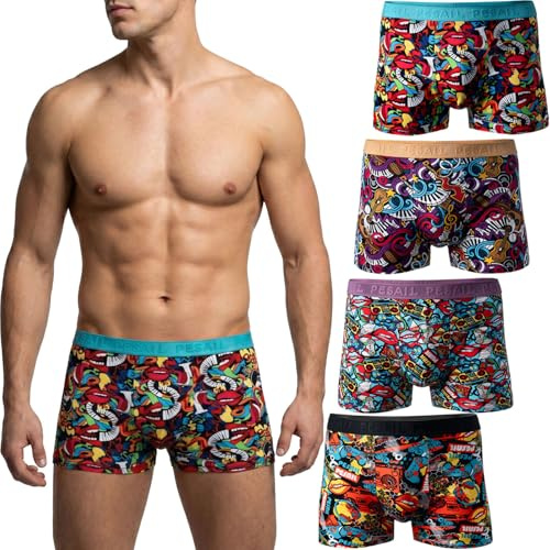 Pesail Herren Boxershorts 8er Pack aus Baumwolle und Modal, Größen M-6XL, Bequeme Unterhose mit witzigen Motiven, enganliegende Retroshorts ohne kratzenden Zettel