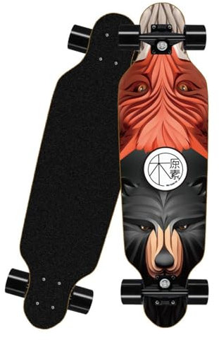 Skateboard 80 cm Mini Longboard 8 Schichten Ahornholz mit ABEC-7 Kugellager für Kinder Erwachsene und Anfänger (kompromissloser Weg, Schwarze Räder)