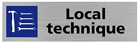Signalétique.biz France - Plaque de porte LOCAL TECHNIQUE (Q0346) - 170 X 50 mm - Plaque aluminium brossé de 2mm