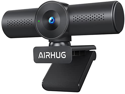 AIRHUG 2K Webcam - Full HD 1080P Mit Zwei Mikrofonen, Sichtschutz Abdeckung, 72° Weitwinkel, USB Plug&Play, Autofokus, Für Online-Meeting, Streaming