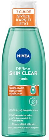 NIVEA Derma Skin Clear Anti Pickel Tonic 200 ml, Salicylsäure (BHA), Apraniamid, Fett- und Pickelneigung Haut, Porenreiniger, Gesichtsreiniger