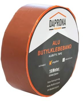 DAPRONA cinta de butilo, cinta blindada 10m x 50mm, cinta de sellado rojo ladrillo aluminio, cinta de reparación, cinta de sellado canalón ventana, impermeable, resistente al calor