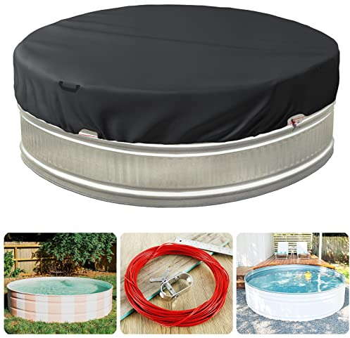 Bitubi 7-8 Ft Steel Round Stock Tank Pool Cover,Upgraded with Wire Rope & Winch Fixed Increase Stability(Black)