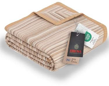 Ibena Malang Wolldecke 150x200 cm - Baumwollmix weich, warm & waschbar, Kuscheldecke Streifen beige