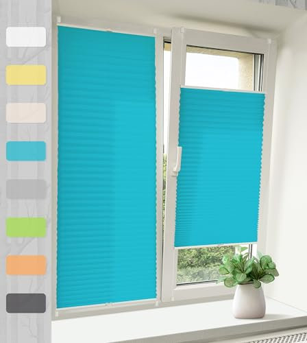 Plissee Klemmfix Ohne Bohren – Blau 50x130cm(BxH), Jalousie Lichtdurchlässig & Blickdicht, Sonnenschutz & Sichtschutz, Faltrollo Easyfix für Fenster & Tür