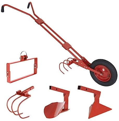 TERRE JARDIN - Multifunktionaler Gemüsegrubber auf Rädern, Erntegerät mit 4 Funktionen, Farbe Rot, ergonomischer Griff