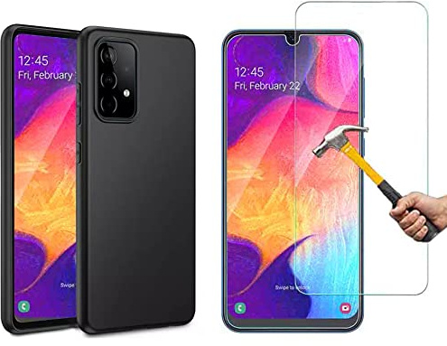 2in1 Displayschutzfolie kompatibel mit Panzerglas Samsung Galaxy A51 Schutzhülle schwarz TPU Flexibel Cover Handyhülle Glasfolie
