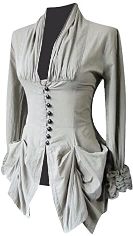 Blusa medieval victoriana para mujer, blusa con volantes, estilo medieval, blusa gótica para fiesta, parte superior, Lolita, manga larga, vintage, barroca, top steampunk, blusas renacentistas, gris, S