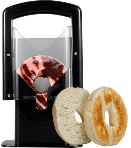 PandaHug Bagel Slicer, Stainless Steel Household Bagel Cutter, Non-Stick Blade Bread Toast Slicer, Portable Muffin Slicer Kitchen Bread Slicing Gadget for Bagel Toast Muffin Fruit Vegetable(Black)