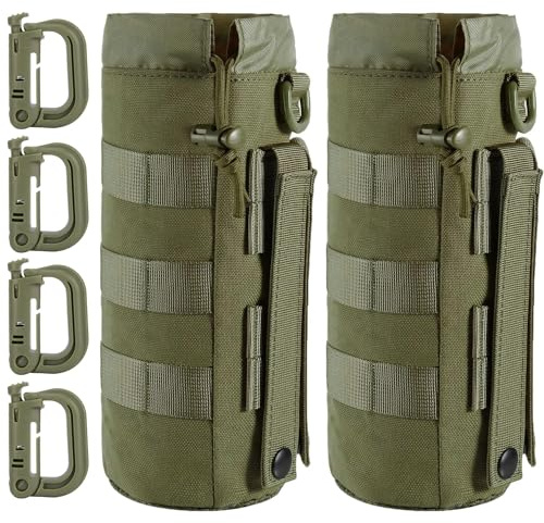 MUCHER 2-pack taktisk flaskhållare molle flaskhållare hållbar militär drickflaska väska med 4 krokar vattenflaskhållare för utomhus vandring jakt camping träning (armégrön)