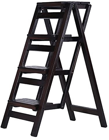 SZITW Trittleitern 3/4 Tritthocker Home Holz Klappleiter Stuhl Verdickter Bibliothekstreppenstuhl Tragbare leichte Gartenwerkzeugleiter, 330 Pfund Kapazität mit Anti-Rutsch-Matte