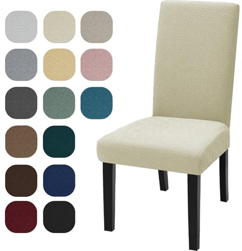 YSTELLAA Coprisedie Con Schienale 6 Pezzi, Coprisedia Elasticizzati Universal, Jacquard Fodere Sedie Soggiornoi, Fodera Sedia Antigraffio, Copertura Sedia Lavabile, Super Morbido, Beige Chiaro