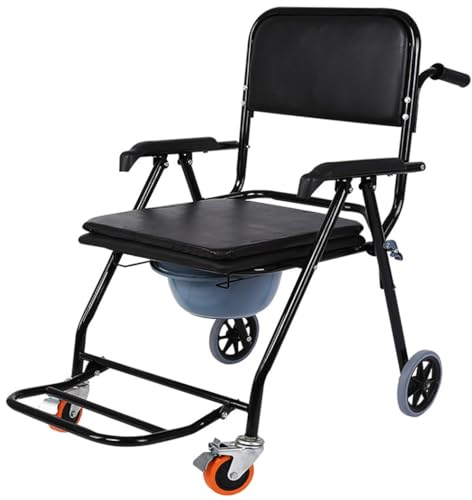 Fahrbarer Toilettenstuhl Nachtstuhl,Toilettenstuhl Faltbar für Senioren,Duschstuhl,Dusch Toilettenstuhl Fahrbar Nachtstuhl,Pflege Toilettenrollstuhl black