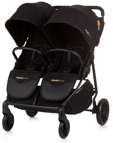 Chipolino Zwillingskinderwagen Top Stars, 77 cm breit, Wickeltasche, Fußsack, Farbe:schwarz gemustert