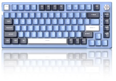 MageGee SKY81 75% Mechanical Gaming Keyboard, Gasket Hot Swappable Wired Custom Creamy Keyboard w/ 5-Layer Sound Padding, Knob Control, RGB Backlit, NKRO for Win/Mac (Prussian Blue, Blue Whale Switch)