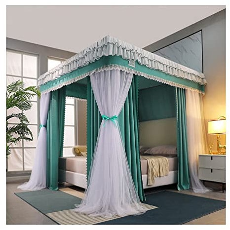 EsEntL Europäischer luxuriöser Baldachin-Moskitonetz, Schlafzimmer, romantischer dekorativer Bettvorhang für Einzel-Doppelbett, mit Metallstütze (Farbe: Grün-2, Größe: 180 x 220 cm/71 x 87 Zoll)
