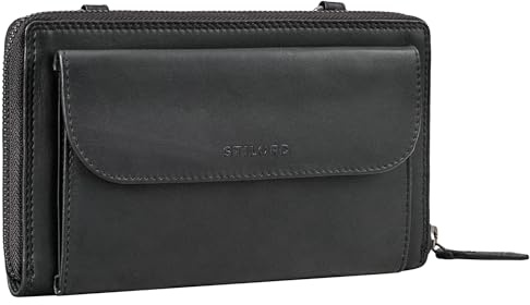 STILORD Monica 4 in 1 Leder Geldbörse mit Handyfach Damen Clutch Geldbeutel zum Umhängen Schultertasche Klein Crossbody Portemonnaie für Frauen Handytasche Echtleder Farbe:schwarz