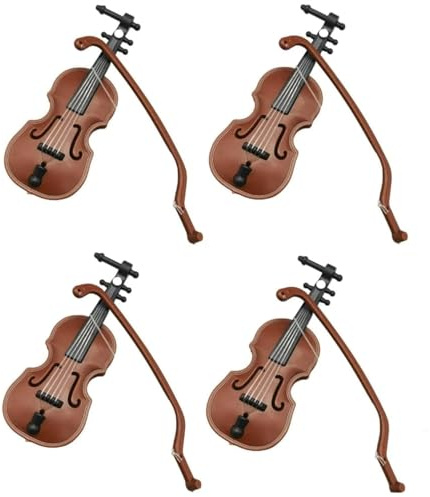 4 violino in miniatura con supporto, archetto e custodia, perfetto mini strumento musicale per decorazione della casa delle bambole e collezionisti violini acustici strumenti musicali