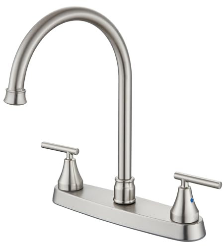 Cinwiny Küchenarmaturen mit 2 Griffen, Deckmontage, 3 Löcher, 20,3 cm, Wohnmobil-Küchenspüle, hoher Bogen, 360° drehbarer Auslauf, Mischbatterie, gebürstetes Nickel, ohne Seitensprüher