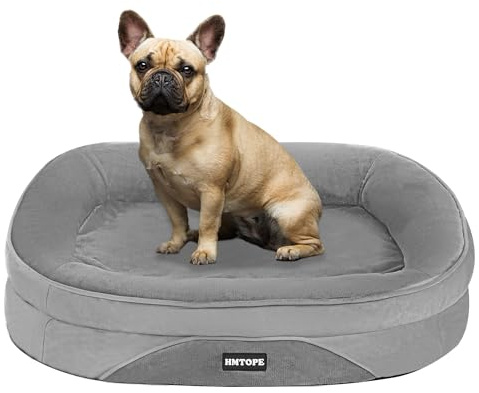 HMTOPE Lit orthopédique pour chien, canapé pour chien, coussin avec rebord latéral sur quatre côtés, fond antidérapant, amovible et lavable, pour petits chiens, 71 x 53 x 14 cm, gris moyen