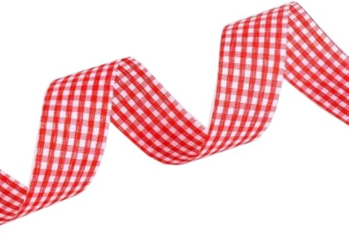 Whakano 50 Yards Kariertes Band Geschenkband 20 mm Breite Schleifenband,Dekoband zum Verzieren & Basteln,Bastelbänder für Weihnachten,Hochzeit,Bouquet,Geschenkverpackungen,Rot
