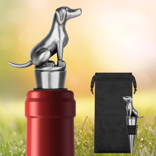 LULLEA Labrador, chiusura per bottiglie di vino, regalo di vino, regalo di compleanno, per uomini e donne, amanti dei cani, tappo per vino champagne, accessorio per vino, argento