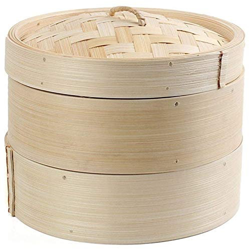 Asyduey Bambus Dampfer 2 Tier 8 Dim Sum Korb Pasta Kocher Set mit Deckel Von Dampf Korb für GemüSe