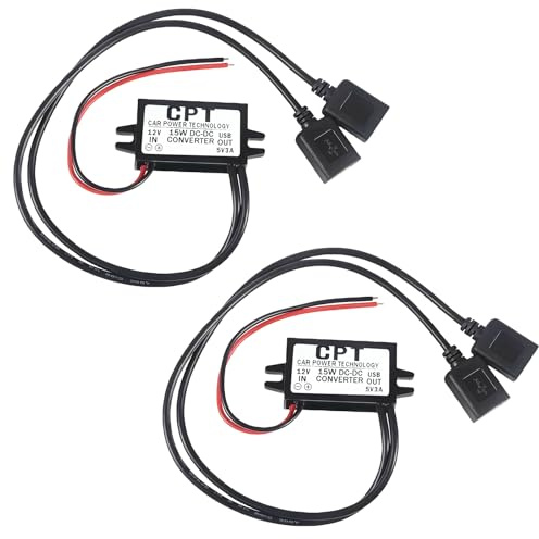 WIYETY 2 unidades de 12 V a USB: DC-DC 12 V a 5 V de voltaje, adaptador USB de 12 V a 5 V, convertidor de corriente de 3 A, convertidor de voltaje para coche, coche, moto, motor, cargador de audio