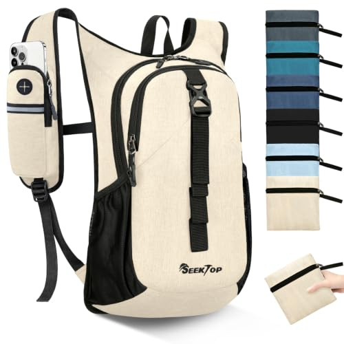 Seektop Kleiner Wanderrucksack für Damen und Herren, 15 l, leicht, faltbar, mit Handytasche, für Reisen und Camping, beige, 15 Liters, Wandern, Camping, Reisen, Freizeit