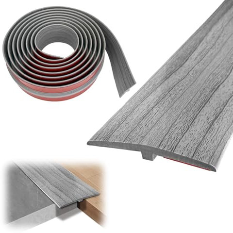 MIUUIPI Profilo di transizione autoadesivo, 3 m x 5 cm, listello di transizione per pavimenti in parquet, laminati (venature del legno grigio)