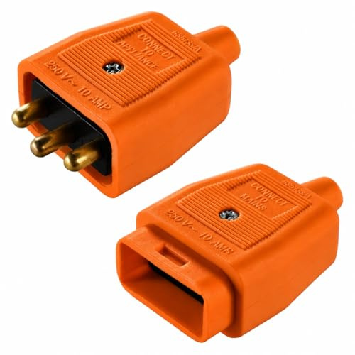LEDANGEL Inline Plug Socket Connector Set 2-Pin & 3-Pin Male & Female Rewireable Plugs 250V 10A Screw Terminal with Snap-Lock & Gold-Plated Pins Black/White/Orange (3 pin orange)