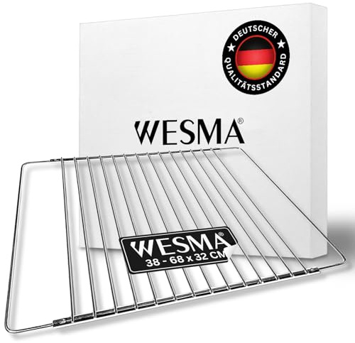 WESMA Griglia da forno regolabile 38 – 68 x 32 cm, griglia da forno allungabile, griglia universale per forno, griglia per forno, grigliate, forno, forno a microonde, griglia e resistente al calore