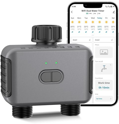 Haozee Smart Bewässerungscomputer 2 Ausgänge,intelligenter Wassertimer für Gartenschläuche,r,erfordert Tuya Zigbee Hub,unterstützt Home Assistant Zigbee2mqtt