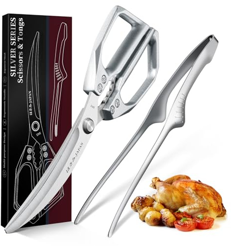 DRAGON RIOT Kitchen Shears, Silver Kitchen Scissors, Meat Cooking Scissors, Multipurpose Poultry Shears, Dishwasher Safe