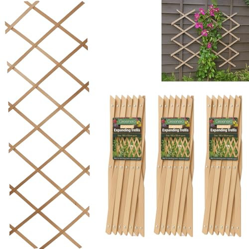 Expandable Wooden Trellis – Pack of 3 (180 × 30 cm) Garden Climbing Support, Garden Wall Trellis for Climbing Plants Wall Decor, Plant Divider, Natural Wood